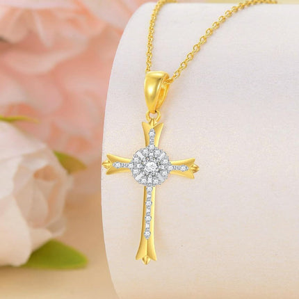 14K Solid Gold Cross Pendant Necklace for Women - 23mm Faith Hope Salvation Gift, 2.1g with 16 Adjustable Chain, Nickel-Free Lead-Free