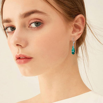 925 Sterling Silver Blue Enamel Tear Drop Leverback Earrings for Women Gift Ideas