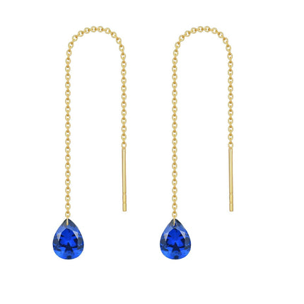 14K Solid Gold Birthstone Threader Earrings for Women Dangle Drop Jewelry Gifts