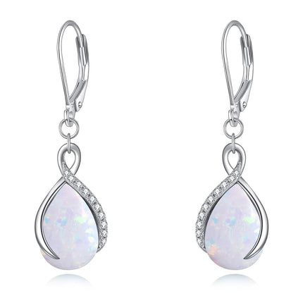 925 Sterling Silver Opal Pear-Shaped Drop Earrings with Leverback Hooks for Women Gift Ideas