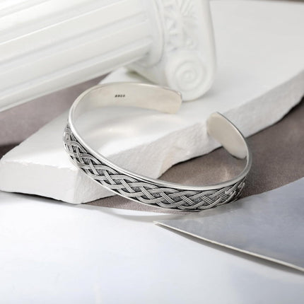 925 Sterling Silver Metal Celtic Knot Stone Cuff Bangle Bracelet 925 for Men & Women