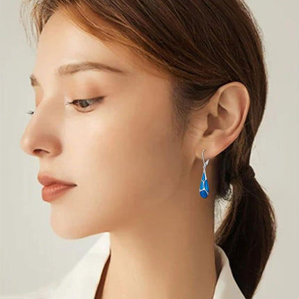 925 Sterling Silver Blue Enamel Tear Drop Leverback Earrings for Women Gift Ideas