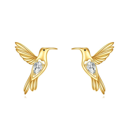 14K Gold Butterfly Stud Earrings with Cubic Zirconia Accents for Women