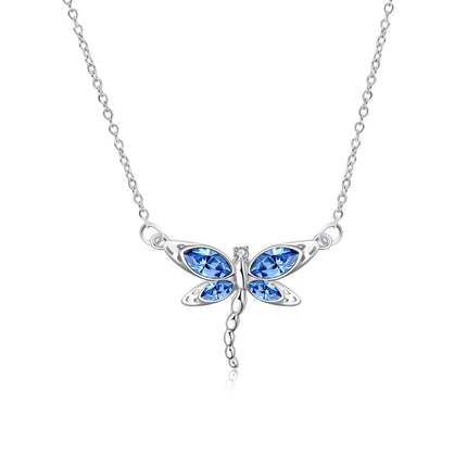 925 Sterling Silver Crystal Dragonfly Necklace Birthstone Jewelry Gift