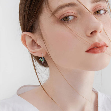 925 Sterling Silver Hummingbird Dangle Drop Earrings with Enamel Stones for Women Girls Mom Daughter Gifts