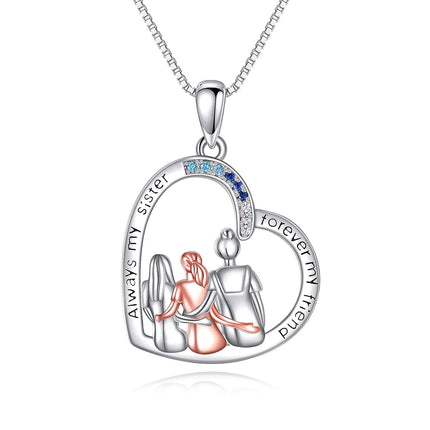 Sterling Silver Heart Necklace Sisters Gift for Friendship Birthday Christmas