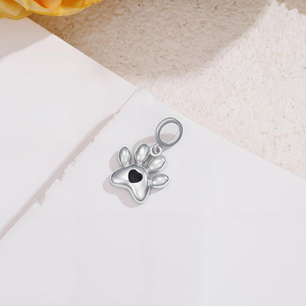 925 Sterling Silver with CZ Accents Dog Paw Print Charm for Bracelet, Hypoallergenic Nickel-Free Gift for Her, Men, Women, Pet Lovers
