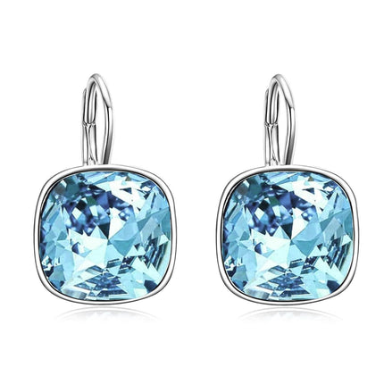925 Sterling Silver Green Cushion Cut Austrian Crystal Leverback Earrings Hypoallergenic Gift for Her