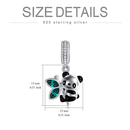 925 Sterling Silver & Austrian Crystal Cute Smiling Panda Eating Bamboo Charm for Bracelet Necklace Gift