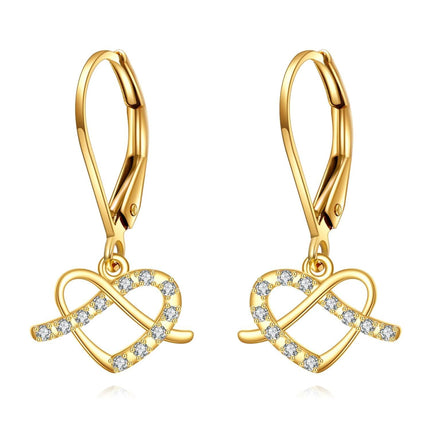 14K Gold Infinity Heart CZ Leverback Earrings for Women - Holiday Ideas