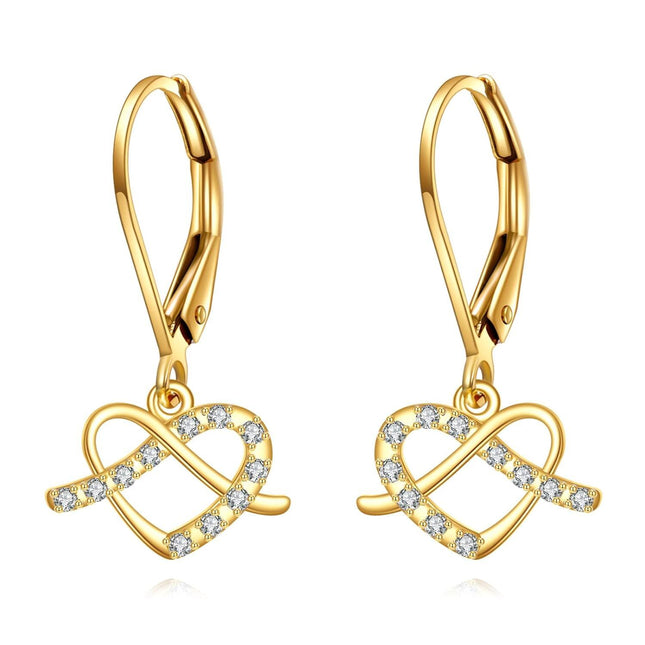 14K Gold Infinity Heart CZ Leverback Earrings for Women - Holiday Ideas