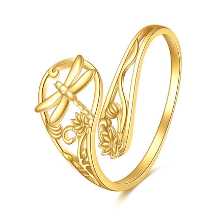 14K Gold Adjustable Spoon Ring Open Jewelry Gift for Women