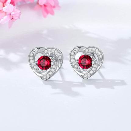 925 Sterling Silver Birthstone Heart Stud Earrings Jewelry Gifts for Women