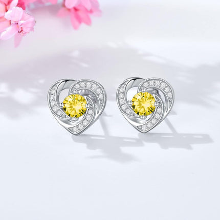 925 Sterling Silver Birthstone Heart Stud Earrings Jewelry Gifts for Women