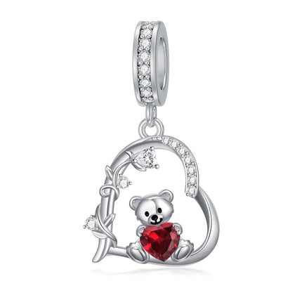 925 Sterling Silver 12 Month Birthstone Teddy Bear Charms Bracelet Jewelry Gifts