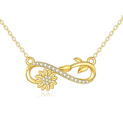 14K Gold Infinity Sunflower Pendant Necklace for Women Girls Gifts
