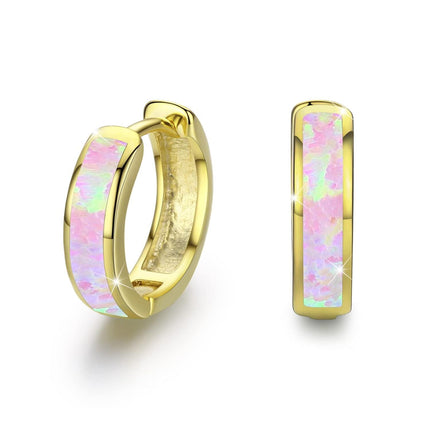 925 Sterling Silver Simulated Opal Hoop Earrings for Women Hypoallergenic Huggie Hinged Hoops Colorful Jewelry Gift