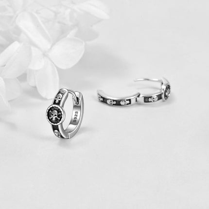 925 Sterling Silver Skull & Crossbones Huggie Hoop Earrings for Men and Women - Unique Gift Idea