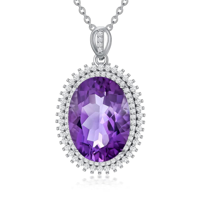 925 Sterling Silver & Sparkling Purple Amethyst Crystal Pendant Necklace - 18 Cable Chain, Hypoallergenic, Gift for Women