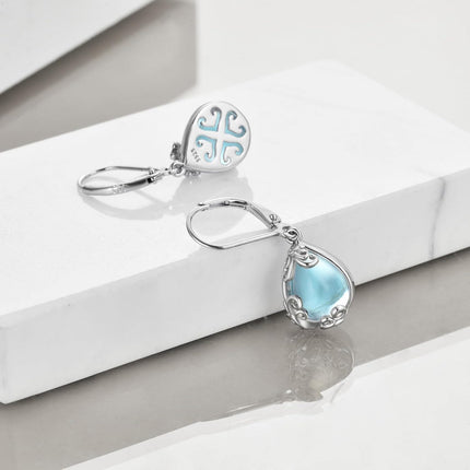 925 Sterling Silver Blue Opalite Drop Earring Leverbacks for Women