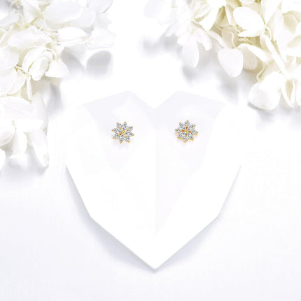 14K Gold Crescent Moon & Star CZ Stud Earrings for Women - Birthday/Christmas Gifts