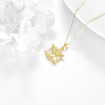 14K Gold Natural Stone Phoenix Pendant Necklace for Women's s