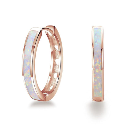 925 Sterling Silver Simulated Opal Hoop Earrings for Women Hypoallergenic Huggie Hinged Hoops Colorful Jewelry Gift