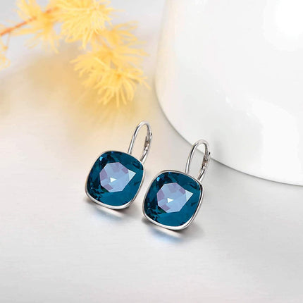 925 Sterling Silver Green Cushion Cut Austrian Crystal Leverback Earrings Hypoallergenic Gift for Her