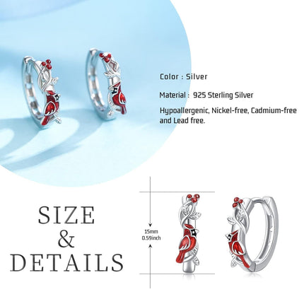 925 Sterling Silver Cardinal Earrings Hypoallergenic Hoop Red Bird Gifts for Women