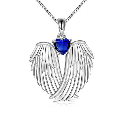 925 Sterling Silver Birthstone Angel Wings Pendant Necklace