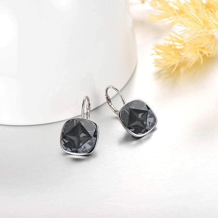 925 Sterling Silver Green Cushion Cut Austrian Crystal Leverback Earrings Hypoallergenic Gift for Her