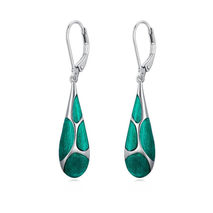 925 Sterling Silver Blue Enamel Tear Drop Leverback Earrings for Women Gift Ideas