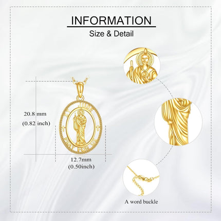 14K Gold St Jude Religious Protection Pendant Necklace