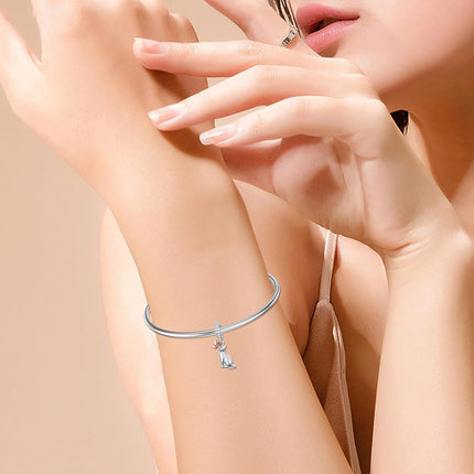 925 Sterling Silver Cat with Rose Gold Flower and CZs Dangle Charm Pendant for Bracelet Necklace Jewelry Making Supplies Gifts Women Girls Kids Teens