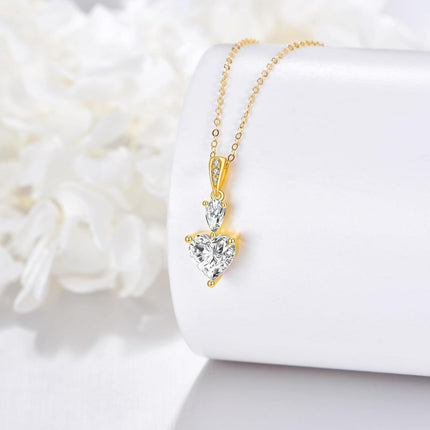 14K Gold Teardrop & Heart Shape Cubic Zirconia Pendant Necklace Elegant s for Her