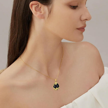 925 Sterling Silver Filigree Teardrop Pendant Necklace for Women