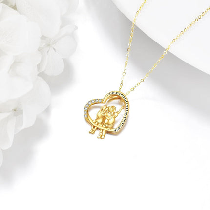 Gold 14K Always My Sister Forever Friend Heart Pendant Necklace for Sisters and Moms - Mothers' Day Gifts