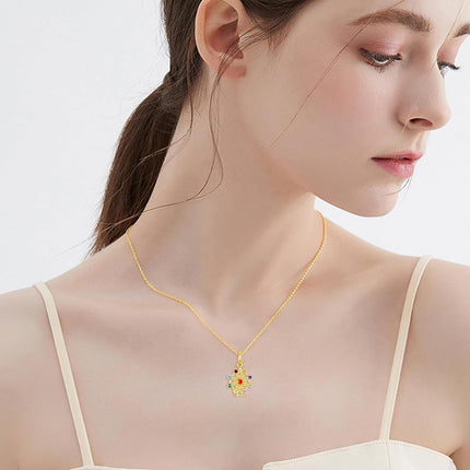 14K Gold Birthstone Tree of Life Necklace for Women Moon Star Pendant