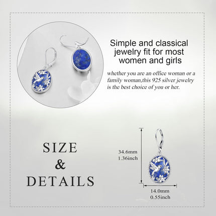 925 Sterling Silver Gold-Plated Blue Lapis Lazuli Hummingbird & Flower Drop Earrings