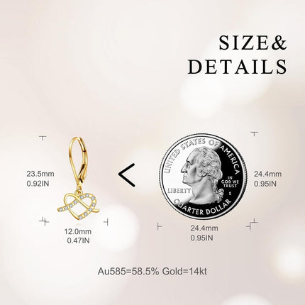 14K Gold Infinity Heart CZ Leverback Earrings for Women - Holiday Ideas