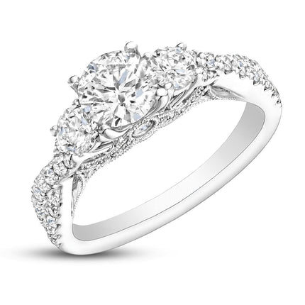 10K/14K/18K Platinum Plated Silver Moissanite Engagement Ring, 1.5ct Round Trio Stone, Cathedral Style, Size 3.5-12, Gift for Wedding/Anniversary