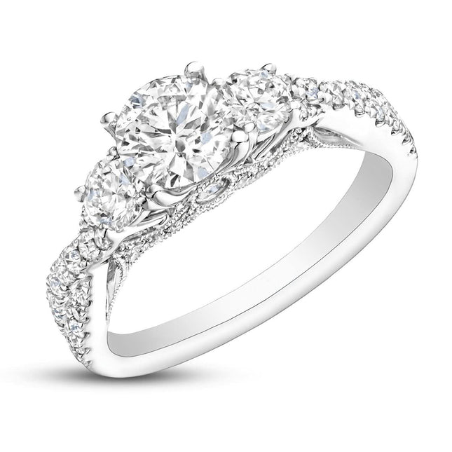 10K/14K/18K Platinum Plated Silver Moissanite Engagement Ring, 1.5ct Round Trio Stone, Cathedral Style, Size 3.5-12, Gift for Wedding/Anniversary