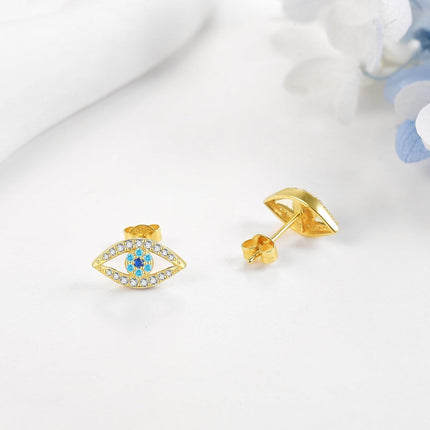 14K Gold Evil Eye CZ Stud Earrings - Christmas Gift Ideas for Her