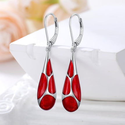 925 Sterling Silver Blue Enamel Tear Drop Leverback Earrings for Women Gift Ideas