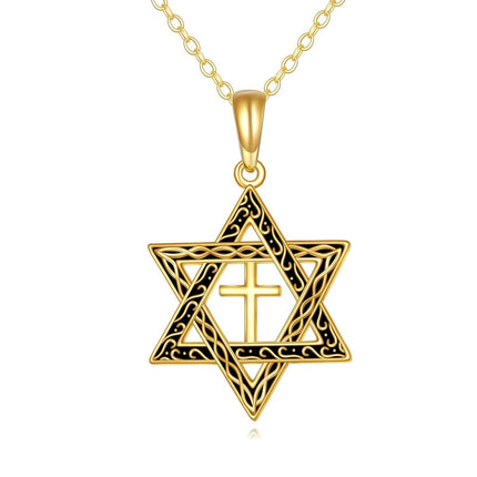 14K Gold Cross in Star of David Pendant Necklace Judaica s for Men & Women