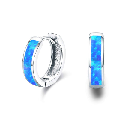 925 Sterling Silver Simulated Opal Hoop Earrings for Women Hypoallergenic Huggie Hinged Hoops Colorful Jewelry Gift
