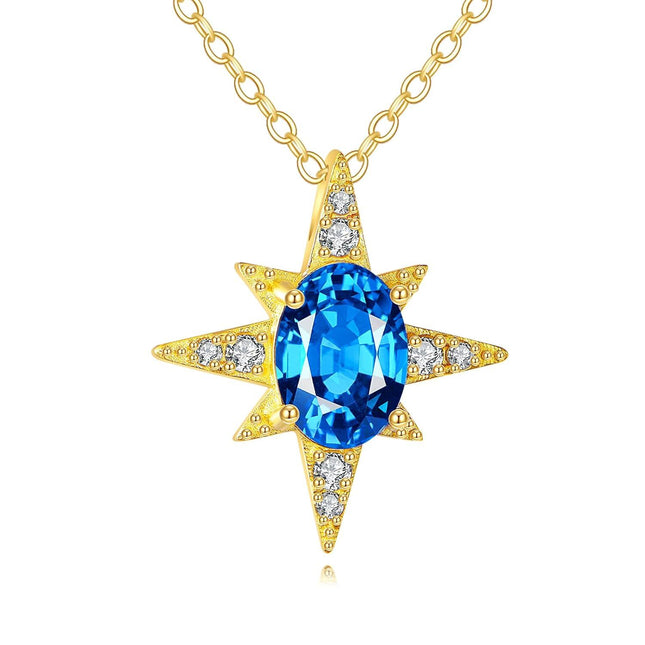 14K Gold Blue Topaz Star Pendant Necklace for Women Birthdays Gifts