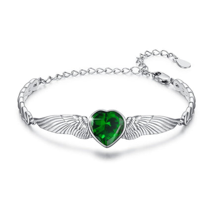 925 Sterling Silver Birthstone Angel Wings Heart Bracelet for Women Mother s Day Gift