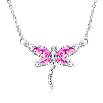 925 Sterling Silver Crystal Dragonfly Necklace Birthstone Jewelry Gift