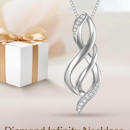 White Gold 14K Lab-Grown Diamond Infinity Pendant Necklace for Women